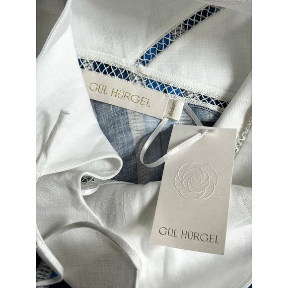 NWT Gul Hurgel Tuckernuck White & Blue Stripe Linen Maxi Resort Dress Medium - Picture 7 of 8